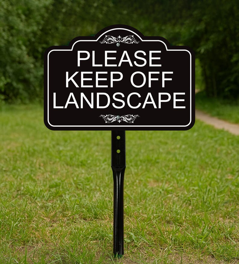 Please Keep Off Landscape Yard Sign with 16" Stake, Rust-Free Aluminum Stay Off Grass Warning Sign, Outdoor Lawn and Garden Protection Sign