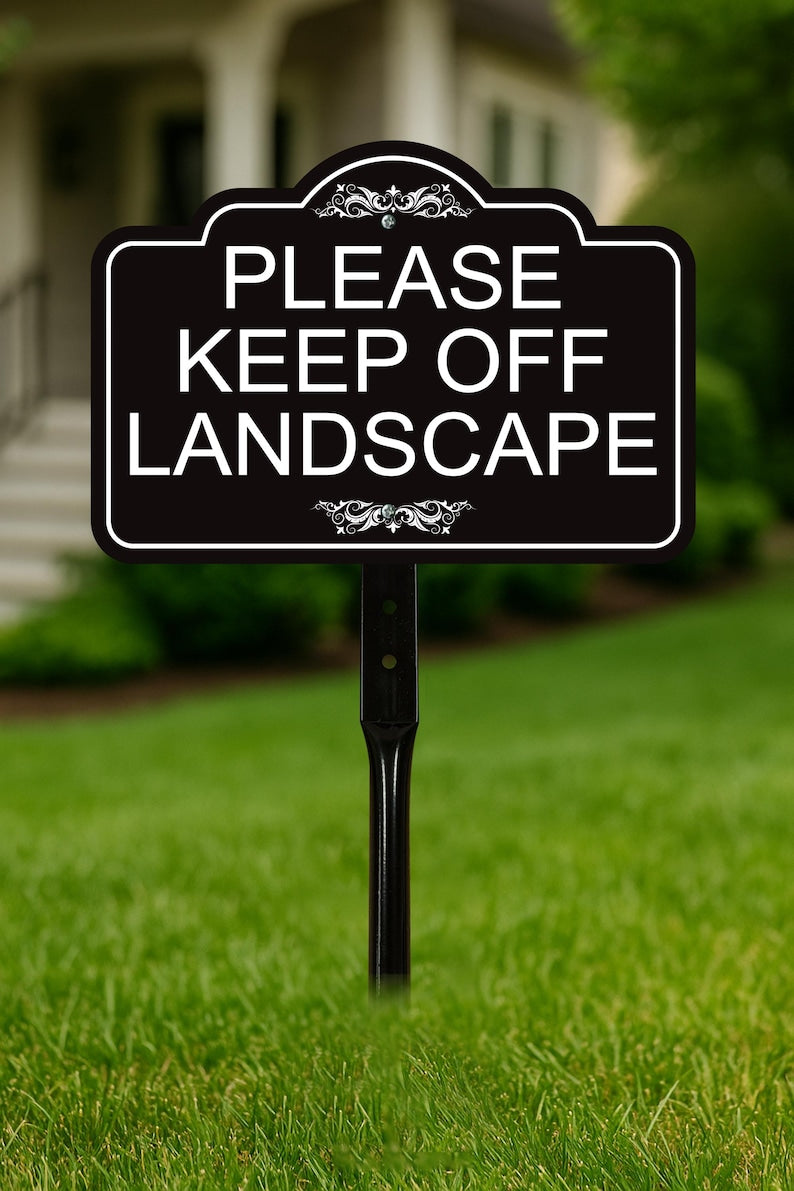 Please Keep Off Landscape Yard Sign with 16" Stake, Rust-Free Aluminum Stay Off Grass Warning Sign, Outdoor Lawn and Garden Protection Sign