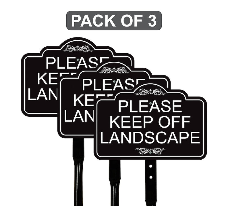 3 Pack Please Keep Off Landscape Yard Sign with 16" Stake, Rust-Free Aluminum Stay Off Grass Warning Sign, Outdoor Lawn Garden Protection