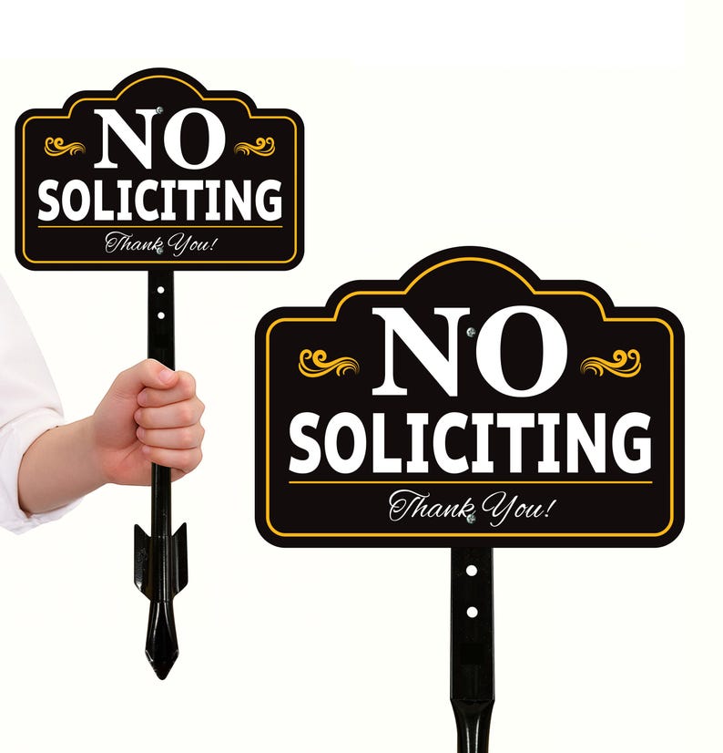 2 Pack No Soliciting Yard Sign with 16" Stake, Rust-Free Aluminum No Solicitors Warning Sign, Outdoor Home Privacy and Security Lawn Sign