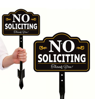 2 Pack No Soliciting Yard Sign with 16" Stake, Rust-Free Aluminum No Solicitors Warning Sign, Outdoor Home Privacy and Security Lawn Sign