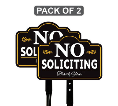 2 Pack No Soliciting Yard Sign with 16" Stake, Rust-Free Aluminum No Solicitors Warning Sign, Outdoor Home Privacy and Security Lawn Sign