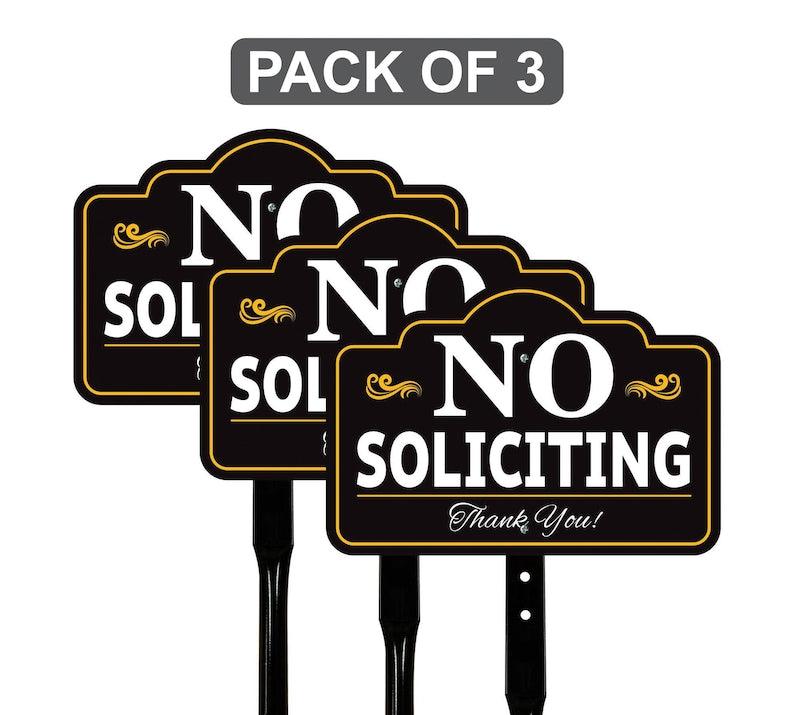3 Pack No Soliciting Yard Sign with 16" Stake, Rust-Free Aluminum No Solicitors Warning Sign, Outdoor Home Privacy and Security Lawn Sign