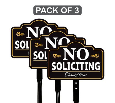 3 Pack No Soliciting Yard Sign with 16" Stake, Rust-Free Aluminum No Solicitors Warning Sign, Outdoor Home Privacy and Security Lawn Sign