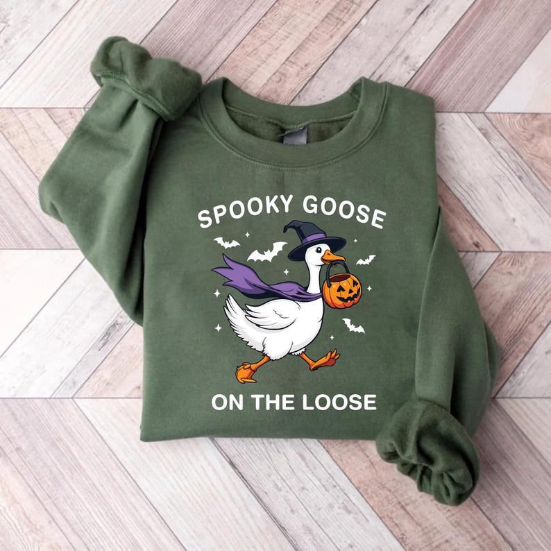 Spooky Goose Sweatshirt, Witchy Silly Goose Halloween SweatShirt, Girly Trick or Treat SweatShirt