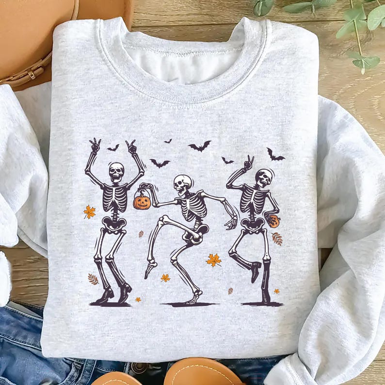 Dancing Skeleton Sweatshirt, Retro Halloween Pumpkin SweatShirt, Spooky Skeleton Dance SweatShirt
