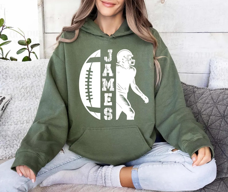 Personalized Football Mom Hoodie, Custom Game Day Women’s Football Hoodie, Fall Football Season Hoodie