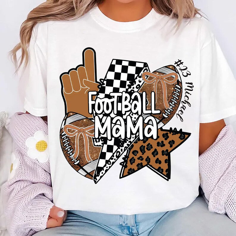 Football Mom Short Sleeve Shirt, Personalized Football Mama Tee with Name, Custom Game Day Short Sleeve Shirt