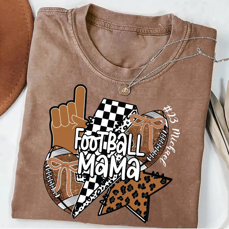 Football Mom Short Sleeve Shirt, Personalized Football Mama Tee with Name, Custom Game Day Short Sleeve Shirt