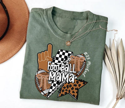 Football Mom Short Sleeve Shirt, Personalized Football Mama Tee with Name, Custom Game Day Short Sleeve Shirt