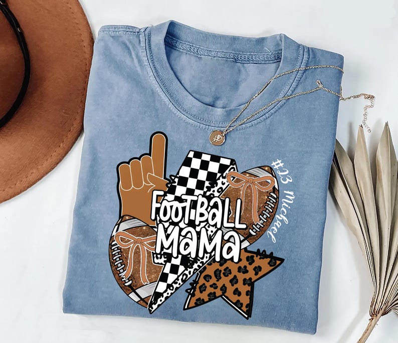 Football Mom Short Sleeve Shirt, Personalized Football Mama Tee with Name, Custom Game Day Short Sleeve Shirt