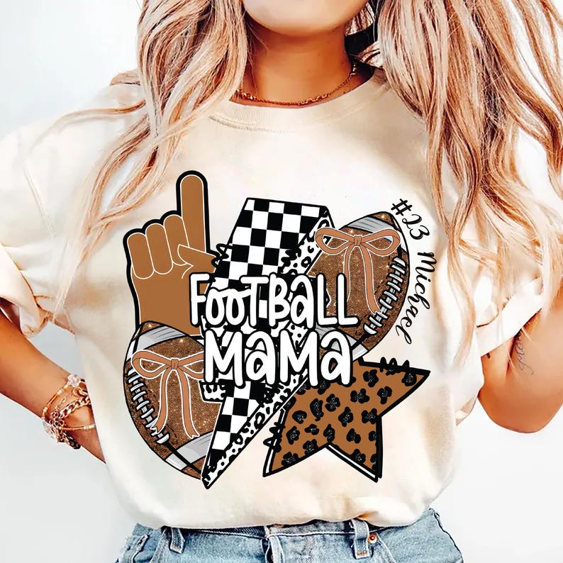 Football Mom Short Sleeve Shirt, Personalized Football Mama Tee with Name, Custom Game Day Short Sleeve Shirt