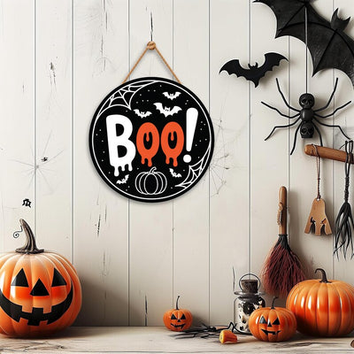 Halloween Felt Hanging Signs 12", Happy Halloween Door Decor, Trick or Treat Wall Plaque with Pumpkin, Witch, Ghost, Black Cat, Bat