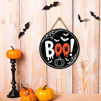 Halloween Felt Hanging Signs 12", Happy Halloween Door Decor, Trick or Treat Wall Plaque with Pumpkin, Witch, Ghost, Black Cat, Bat