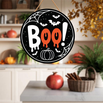 Halloween Felt Hanging Signs 12", Happy Halloween Door Decor, Trick or Treat Wall Plaque with Pumpkin, Witch, Ghost, Black Cat, Bat