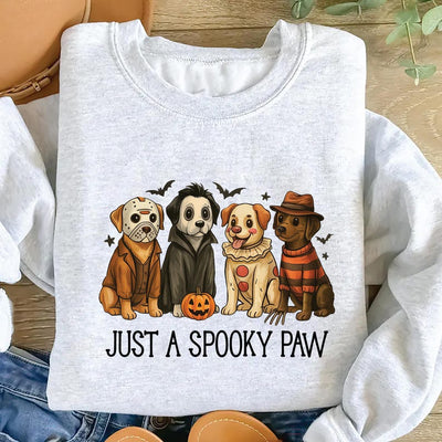 Just a Spooky Paw Sweatshirt, Halloween Dog SweatShirt, Retro Halloween Characters SweatShirt