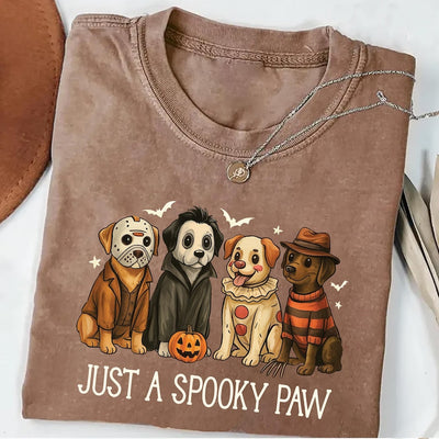 Just a Spooky Paw Short Sleeve Shirt, Halloween Dog Short Sleeve Shirt, Retro Halloween Characters Tee, Dog Mama Short Sleeve Shirt