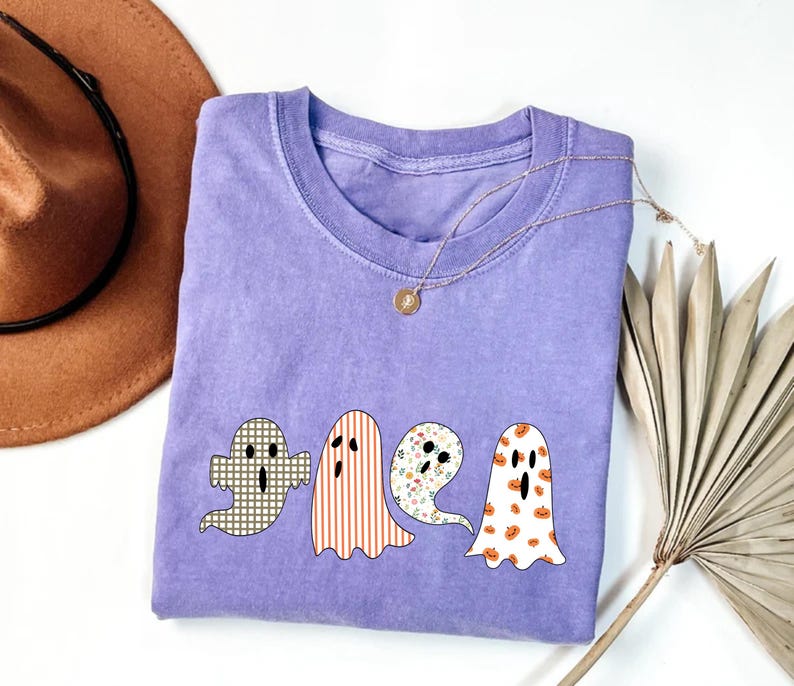 Halloween Ghost Short Sleeve Shirt, Cute Fall Ghost Tee, Spooky Season Autumn Short Sleeve Shirt, Unisex Halloween Short Sleeve Shirt