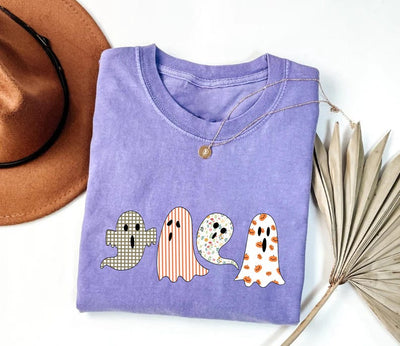 Halloween Ghost Short Sleeve Shirt, Cute Fall Ghost Tee, Spooky Season Autumn Short Sleeve Shirt, Unisex Halloween Short Sleeve Shirt