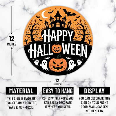 Happy Halloween Door Sign 12", Spooky Pumpkin Porch Decor for Home, Ghost Witch Front Door Sign, Cute Halloween House Decoration