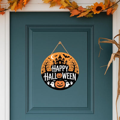 Happy Halloween Door Sign 12", Spooky Pumpkin Porch Decor for Home, Ghost Witch Front Door Sign, Cute Halloween House Decoration