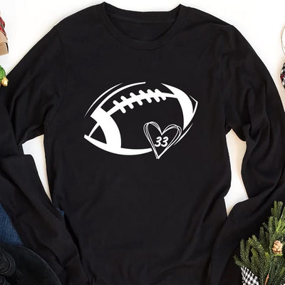 Football Heart Long Sleeve Shirt, Custom Football Mom Game Day Long Sleeve Shirt, Women’s Football Season Unisex Team Spirit Long Sleeve Shirt