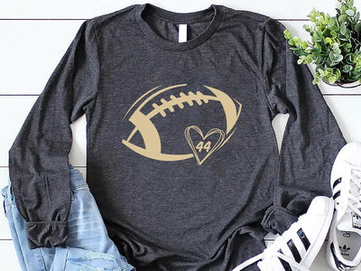 Football Heart Long Sleeve Shirt, Custom Football Mom Game Day Long Sleeve Shirt, Women’s Football Season Unisex Team Spirit Long Sleeve Shirt