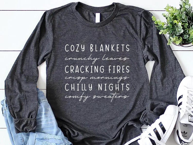 Cozy Season Fall Long Sleeve Shirt, Cute Autumn Crewneck Long Sleeve Shirt, Cozy Fall Graphic Long Sleeve Shirt