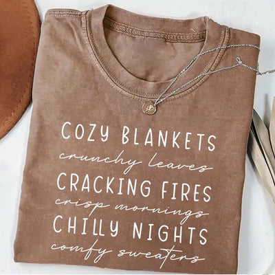 Cozy Season Fall Short Sleeve Shirt, Cute Autumn Crewneck Tee, Cozy Fall Graphic Short Sleeve Shirt