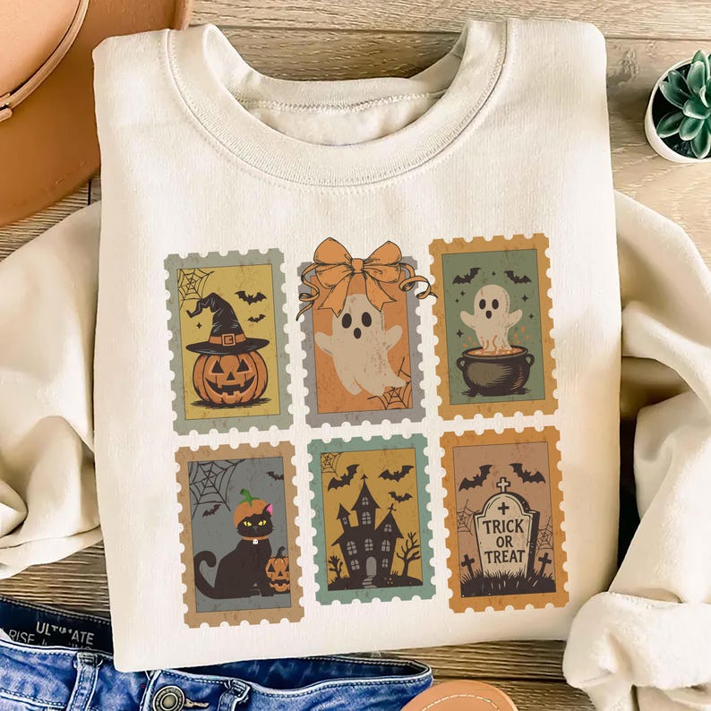 Trick or Treat Sweatshirt, Vintage Halloween Crewneck SweatShirt, Ghost Spooky Season SweatShirt