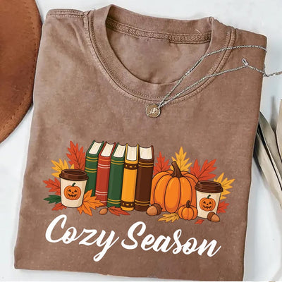 Cozy Season Fall Short Sleeve Shirt, Cute Autumn Crewneck Tee, Cozy Fall Graphic Short Sleeve Shirt, Unisex Fall Vibes Short Sleeve Shirt