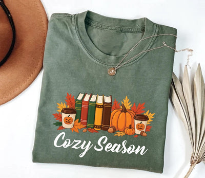 Cozy Season Fall Short Sleeve Shirt, Cute Autumn Crewneck Tee, Cozy Fall Graphic Short Sleeve Shirt, Unisex Fall Vibes Short Sleeve Shirt