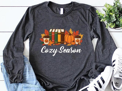 Cozy Season Fall Long Sleeve Shirt, Cute Autumn Crewneck Long Sleeve Shirt, Cozy Fall Graphic Long Sleeve Shirt