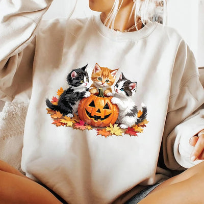 Vintage 90s Cat Halloween Sweatshirt, Retro Black Cat Pumpkin SweatShirt, Spooky Season SweatShirt