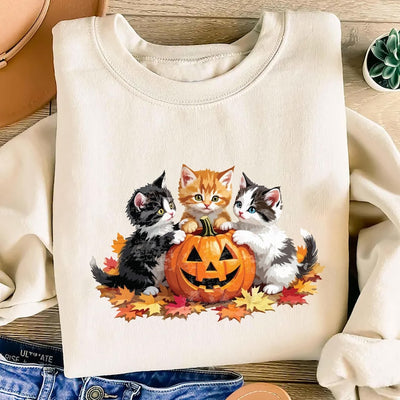 Vintage 90s Cat Halloween Sweatshirt, Retro Black Cat Pumpkin SweatShirt, Spooky Season SweatShirt