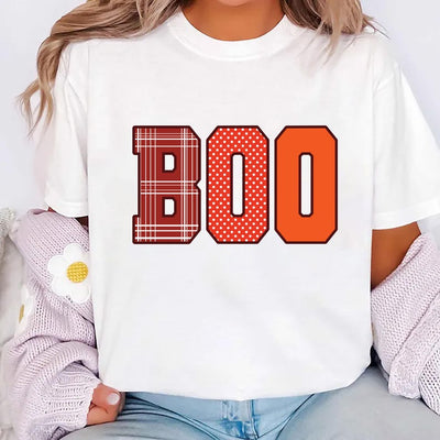 Boo Halloween Short Sleeve Shirt, Spooky Fun Fall Crewneck Tee, Autumn Halloween Graphic Short Sleeve Shirt, Cute Ghost Fall Short Sleeve Shirt
