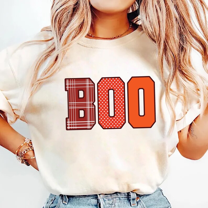 Boo Halloween Short Sleeve Shirt, Spooky Fun Fall Crewneck Tee, Autumn Halloween Graphic Short Sleeve Shirt, Cute Ghost Fall Short Sleeve Shirt