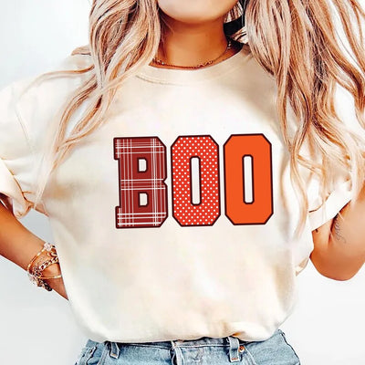 Boo Halloween Short Sleeve Shirt, Spooky Fun Fall Crewneck Tee, Autumn Halloween Graphic Short Sleeve Shirt, Cute Ghost Fall Short Sleeve Shirt