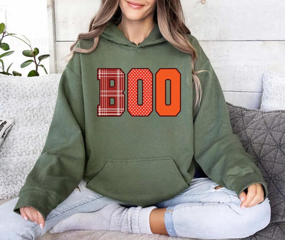 Boo Halloween Hoodie, Spooky Fun Fall Crewneck Hoodie, Autumn Halloween Graphic Hoodie