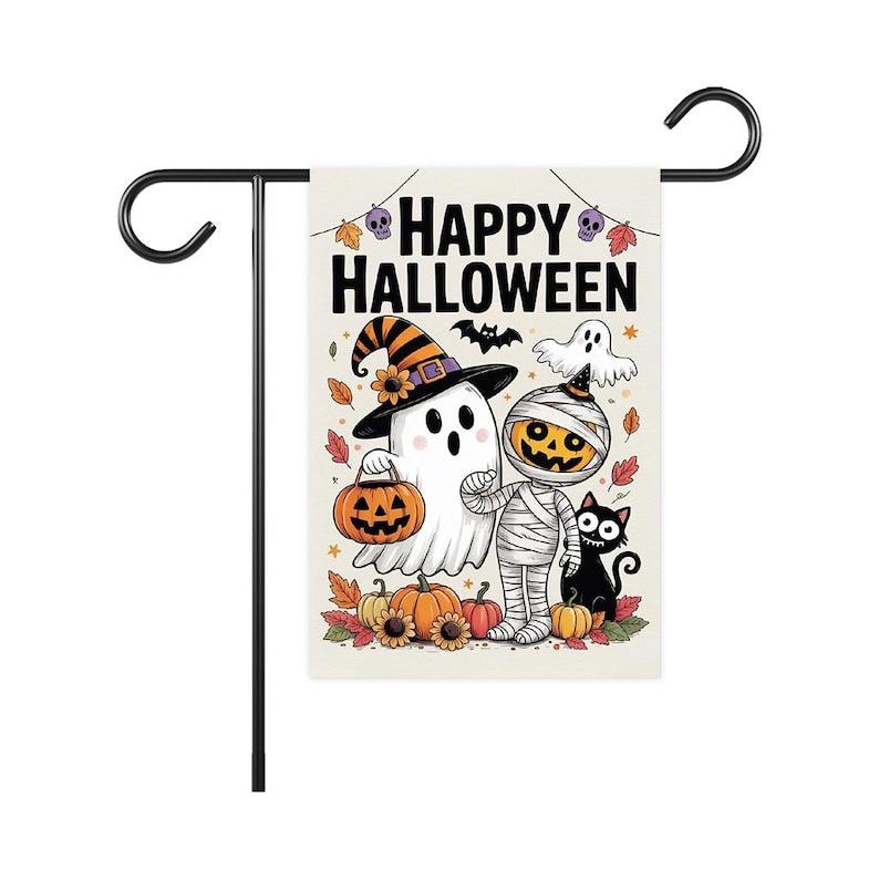 Happy Halloween Garden Flag, Spooky Ghost Jack-O'-Lantern Yard Flag, Small Seasonal Fall Decor, Holiday Party Cosplay Welcome Flag