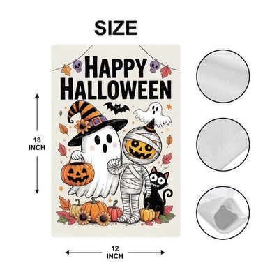 Happy Halloween Garden Flag, Spooky Ghost Jack-O'-Lantern Yard Flag, Small Seasonal Fall Decor, Holiday Party Cosplay Welcome Flag