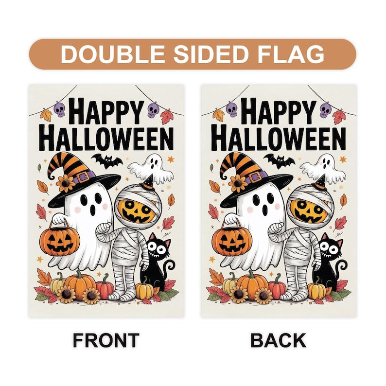 Happy Halloween Garden Flag, Spooky Ghost Jack-O'-Lantern Yard Flag, Small Seasonal Fall Decor, Holiday Party Cosplay Welcome Flag