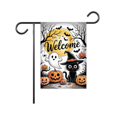 Welcome Halloween Garden Flag, Spooky Black Cat Ghost Pumpkin Yard Flag, Funny Small Fall Outdoor Decor, Holiday Cosplay Party Flag