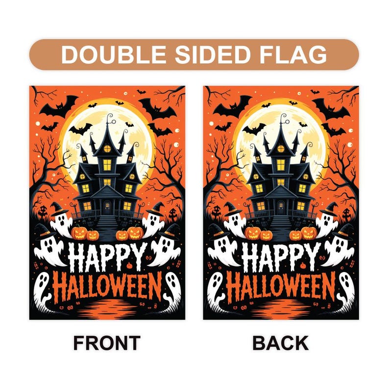 Haunted House Halloween Garden Flag, Ghost Pumpkin Bats Yard Flag, Fall Porch Decoration, Spooky Outdoor Holiday Lawn Welcome Flag