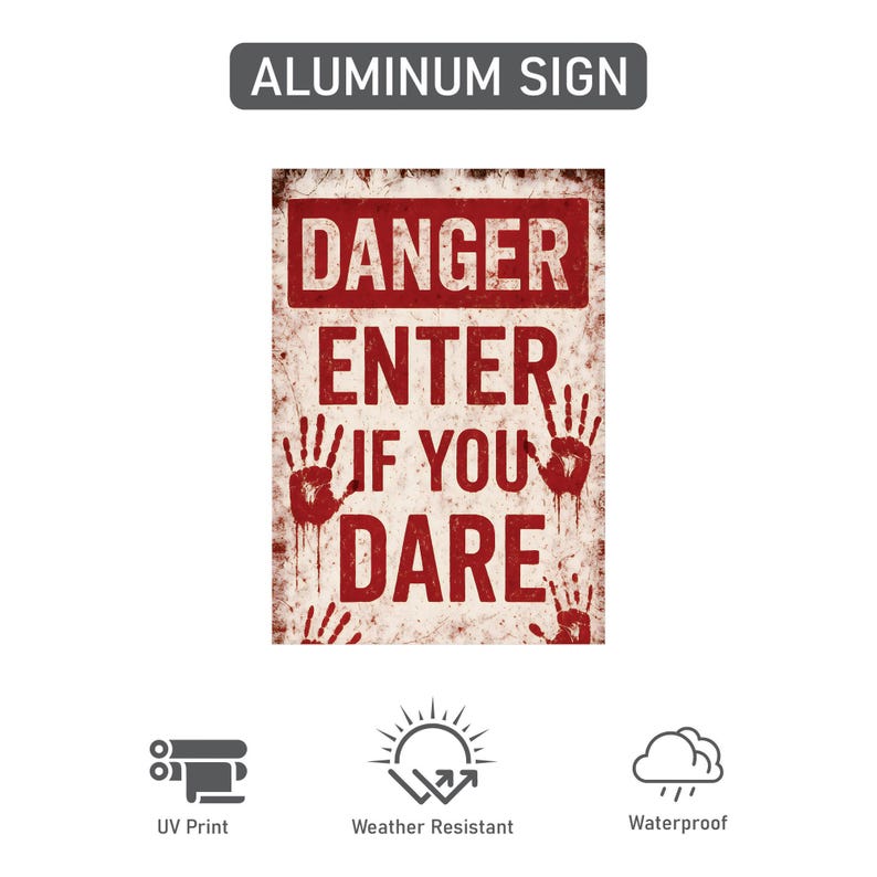 Danger Enter If You Dare Halloween Yard Sign with 16" Stake, Rust-Free Aluminum Scary Garden Decoration, Outdoor Haunted House Warning Sign
