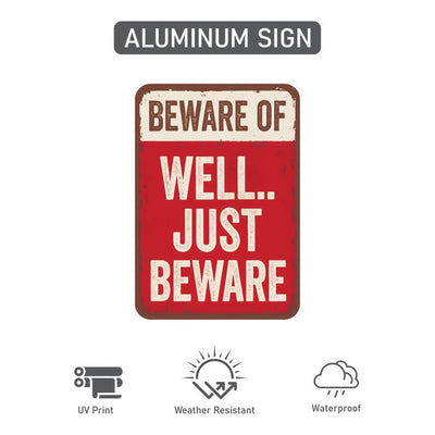 Beware of Well Just Beware Halloween Yard Sign with 16" Stake, Rust-Free Aluminum Funny Scary Sign, Outdoor Haunted House Garden Decoration