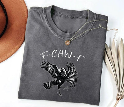 Funny Crow Short Sleeve Shirt, F-Caw-F Raven Short Sleeve Shirt, Black Crow Tee, Gothic Bird Short Sleeve Shirt, Unisex Funny Grunge Shirt