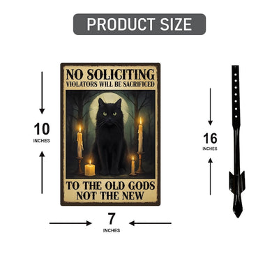 Gothic Black Cat No Soliciting Halloween Yard Sign with 16" Stake, Rust-Free Aluminum Spooky Witchy Garden Decor, Outdoor Haunted House Sign