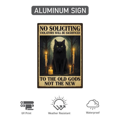 Gothic Black Cat No Soliciting Halloween Yard Sign with 16" Stake, Rust-Free Aluminum Spooky Witchy Garden Decor, Outdoor Haunted House Sign