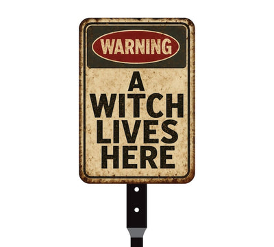 Warning A Witch Lives Here Halloween Yard Sign with 16" Stake, Rust-Free Aluminum Haunted House Decoration, Outdoor Witch Party Garden Sign